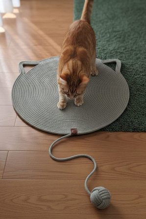Reyo Pet El Yapımı Oyuncaklı Kedi Tırmalama Matı %100 Pamuk İpli Mint