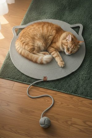 Reyo Pet El Yapımı Oyuncaklı Kedi Tırmalama Matı %100 Pamuk İpli Mint
