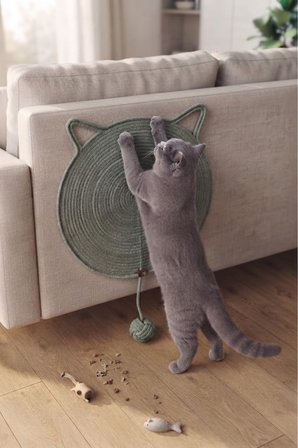 Reyo Pet El Yapımı Oyuncaklı Kedi Tırmalama Matı %100 Pamuk İpli Mint