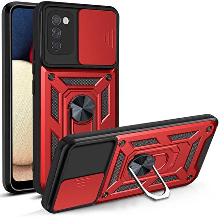 Gpack Samsung Galaxy A03S Kılıf Sert Silikon Tank Aramid Sürgülü Vega Yüzüklü