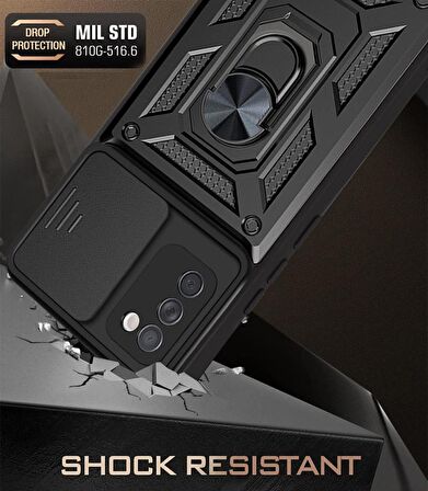 Gpack Samsung Galaxy A03S Kılıf Sert Silikon Tank Aramid Sürgülü Vega Yüzüklü