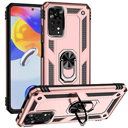 Gpack Xiaomi Redmi Note 11 Global Kılıf Vega Tank Standlı Yüzüklü MıknatıslıNano Glass