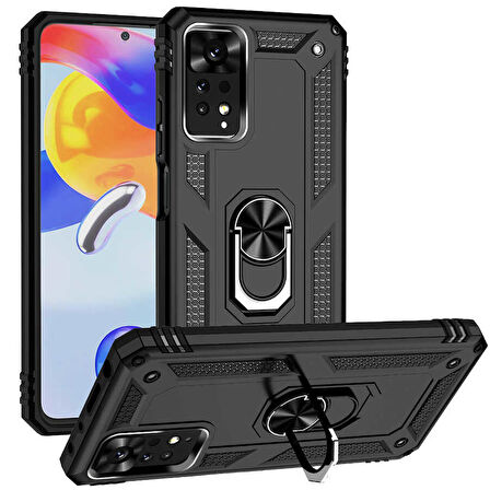 Gpack Xiaomi Redmi Note 11 Pro 5G Kılıf Vega Sert Silikon Tank Standlı Yüzüklü Mıknatıslı