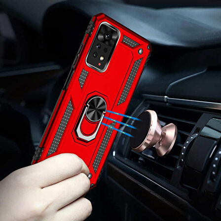 Gpack Xiaomi Redmi Note 11 Pro 5G Kılıf Vega Sert Silikon Tank Standlı Yüzüklü Mıknatıslı