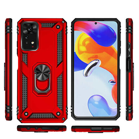 Gpack Xiaomi Redmi Note 11 Pro 5G Kılıf Vega Sert Silikon Tank Standlı Yüzüklü Mıknatıslı