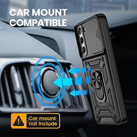 Gpack Samsung Galaxy S22 Plus Kılıf Sert Silikon Tank Aramid Sürgülü Vega Yüzüklü