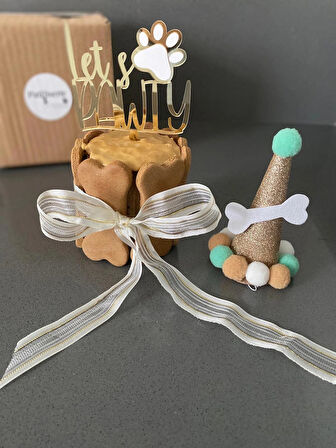 Köpekler Için Doğum Günü Seti-gold Paw Kit- Doğum Günü Pastası,pati Tasarımlı Süs,doğum Günü Şapkası