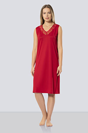 Türen Kadın Dantelli V Yaka Gecelik 3285/Kırmızı