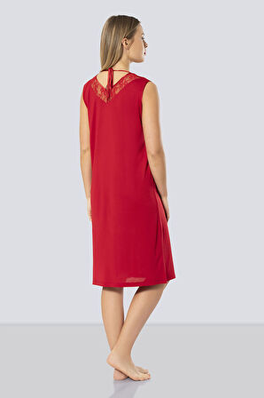 Türen Kadın Dantelli V Yaka Gecelik 3285/Kırmızı
