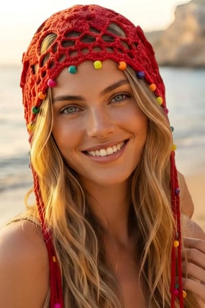 Tezzgelsin Kadın Bohem Boncuklu Örgü Bandana Bere Renkli Boncuklu Yazlık Şapka