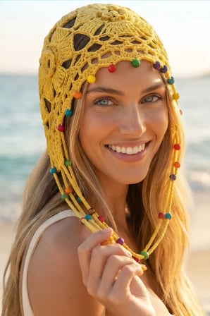 Tezzgelsin Kadın Bohem Boncuklu Örgü Bandana Bere Renkli Boncuklu Yazlık Şapka