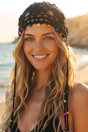 Tezzgelsin Kadın Bohem Boncuklu Örgü Bandana Bere Renkli Boncuklu Yazlık Şapka