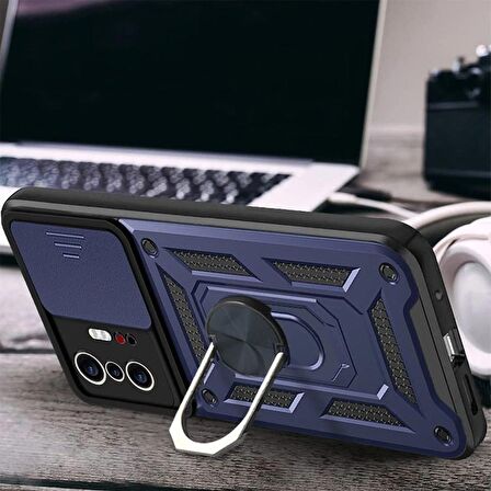 Gpack Xiaomi Mi 11T 5G Kılıf Sert Silikon Tank Aramid Sürgülü Vega Yüzüklü