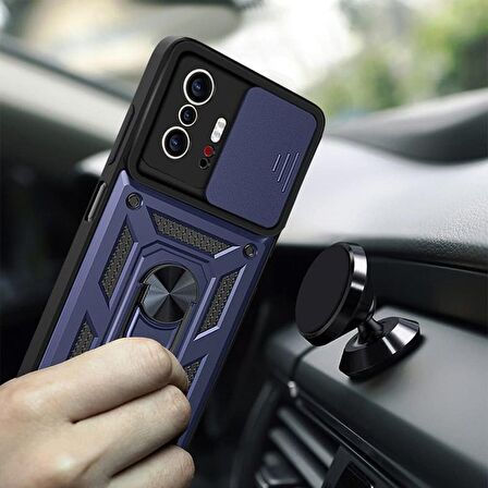 Gpack Xiaomi Mi 11T 5G Kılıf Sert Silikon Tank Aramid Sürgülü Vega Yüzüklü