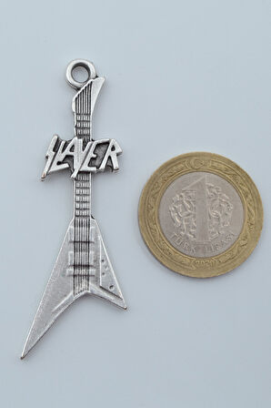 Slayer Elektro Gitar Gümüş Kaplama Kolye Ucu