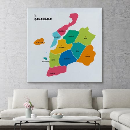 Harita Sepeti Çanakkale İli ve İlçeler Haritası Dekoratif Kanvas Tablo 1309