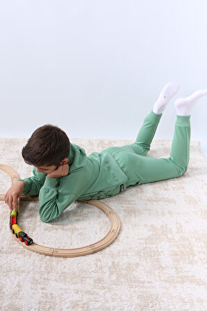 ERKEK ÇOCUK KAPŞONLU EŞOFMAN TAKIMI 4 MEVSİM WOLF BASKILI RİBANALI F12