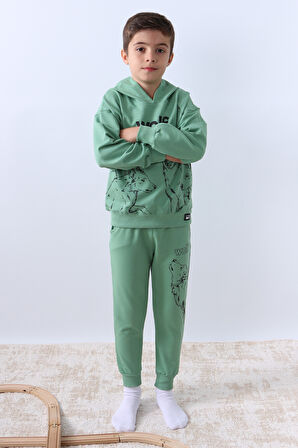 ERKEK ÇOCUK KAPŞONLU EŞOFMAN TAKIMI 4 MEVSİM WOLF BASKILI RİBANALI F12