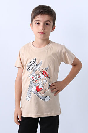 ERKEK ÇOCUK TSHİRT KARAKTER BASKILI BİSİKLET YAKA F16