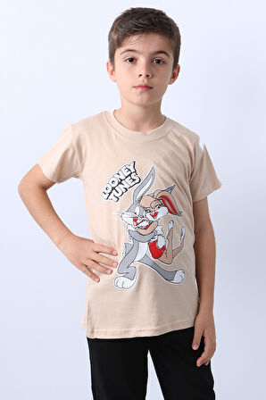 ERKEK ÇOCUK TSHİRT KARAKTER BASKILI BİSİKLET YAKA F16