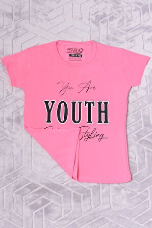 KIZ ÇOCUK TSHİRT YOUTH BASKILI BİSİKLET YAKA C39