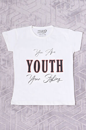 KIZ ÇOCUK TSHİRT YOUTH BASKILI BİSİKLET YAKA C39