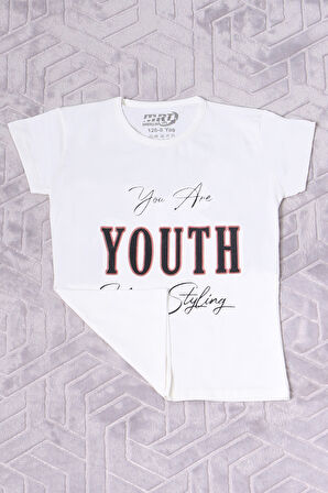 KIZ ÇOCUK TSHİRT YOUTH BASKILI BİSİKLET YAKA C39