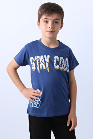 ERKEK ÇOCUK TİŞÖRT STAY COOL BASKILI BİSİKLET YAKA F18