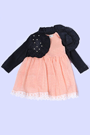 KIZ ÇOCUK KOT CEKETLİ ELBİSE FIRFIRLI DANTELLİ TAŞ İŞLEMELİ F19