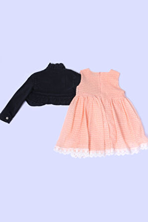 KIZ ÇOCUK KOT CEKETLİ ELBİSE FIRFIRLI DANTELLİ TAŞ İŞLEMELİ F19