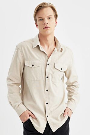 DeFacto Regular Fit Polo Yaka Basic Düz Pamuklu Uzun Kollu Gömlek B2654AX24SPBG786