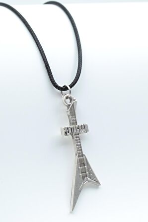 Pentagram Elektro Gitar Kolye Deri İp Kolye Gümüş Kaplama Erkek Kadın Kolye