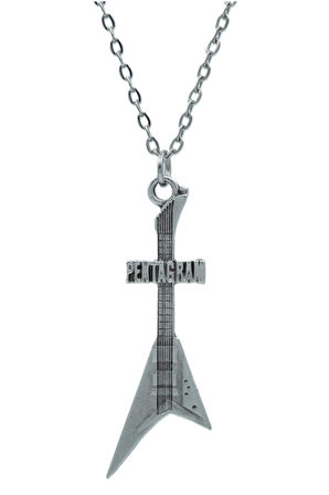 Pentagram Elektro Gitar  Zincir Kolye - Gümüş Kaplama - Erkek Kadın Kolye - Kod:1078