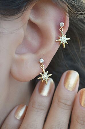 Gold Kutup Yıldızı Sallantılı Piercing Helix Kıkırdak