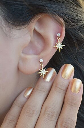 Gold Kutup Yıldızı Sallantılı Piercing Helix Kıkırdak