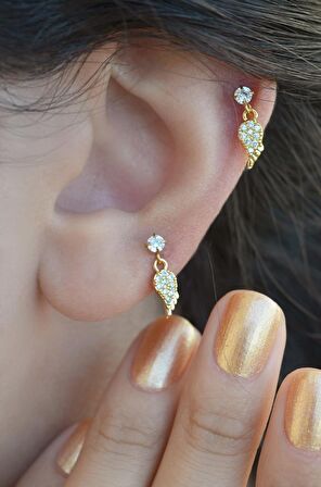 Gold Melek Kanadı Sallantılı Piercing Helix KIkırdak