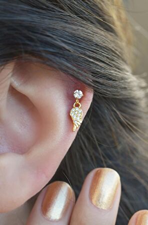 Gold Melek Kanadı Sallantılı Piercing Helix KIkırdak