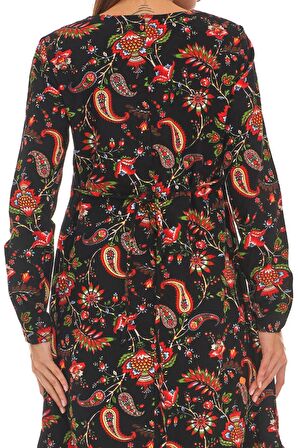 Siyah Otantik Desen Kısa Elbise