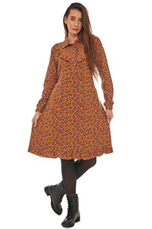 Pazen Hardal Yakalı Kısa Elbise