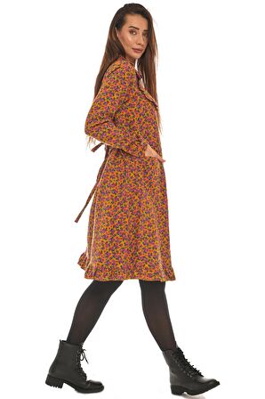 Pazen Hardal Yakalı Kısa Elbise