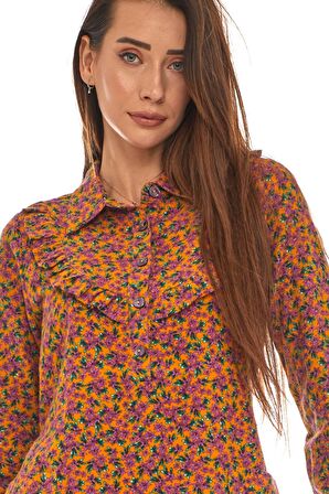 Pazen Hardal Yakalı Kısa Elbise