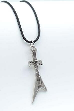 Pantera Elektro Gitar Kolye Deri İp Kolye Gümüş Kaplama Erkek Kadın Kolye