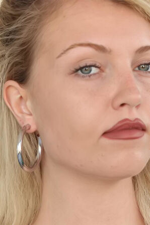 Silver Renk Halka Metal Kadın Küpe