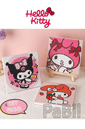 DIY Kendin Yap Elsanatları Hello Kitty Anime Elmas Boyama Seti 15 X 15 - Model 4