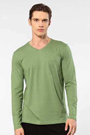 Cacharel Erkek Modal Pamuk V Yaka T-shirt 2243/Yeşil
