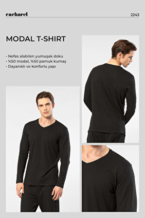 Cacharel Erkek Modal Pamuk V Yaka T-shirt 2243/Siyah