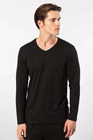 Cacharel Erkek Modal Pamuk V Yaka T-shirt 2243/Siyah