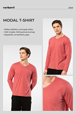 Cacharel Erkek Modal Pamuk V Yaka T-shirt 2243/Mercan