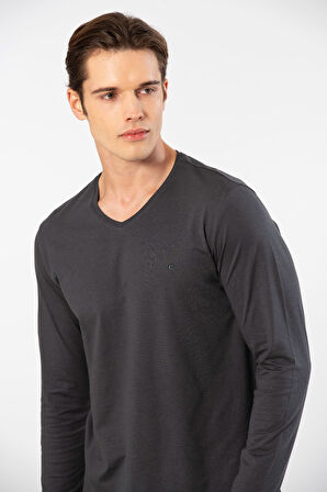 Cacharel Erkek Modal Pamuk V Yaka T-shirt 2243/Antrasit