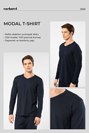 Cacharel Erkek Modal Pamuk V Yaka T-shirt 2243/Lacivert